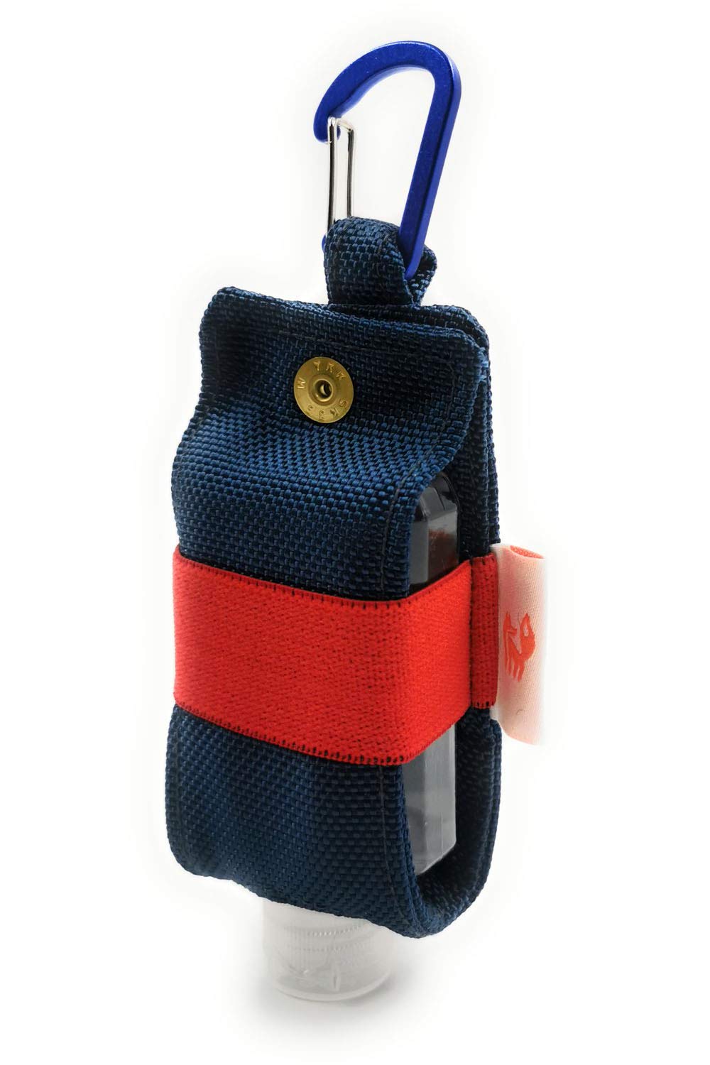 Travel Size Hand Sanitizer Holder,Bottle Case and Carabiner Carrier bag-Portable Mini Waist Bag for Liquids Clip On Belt Loop, Backpack and Purse - Includes Empty 60ml/ 2 oz Reusable Bottle (Blue)