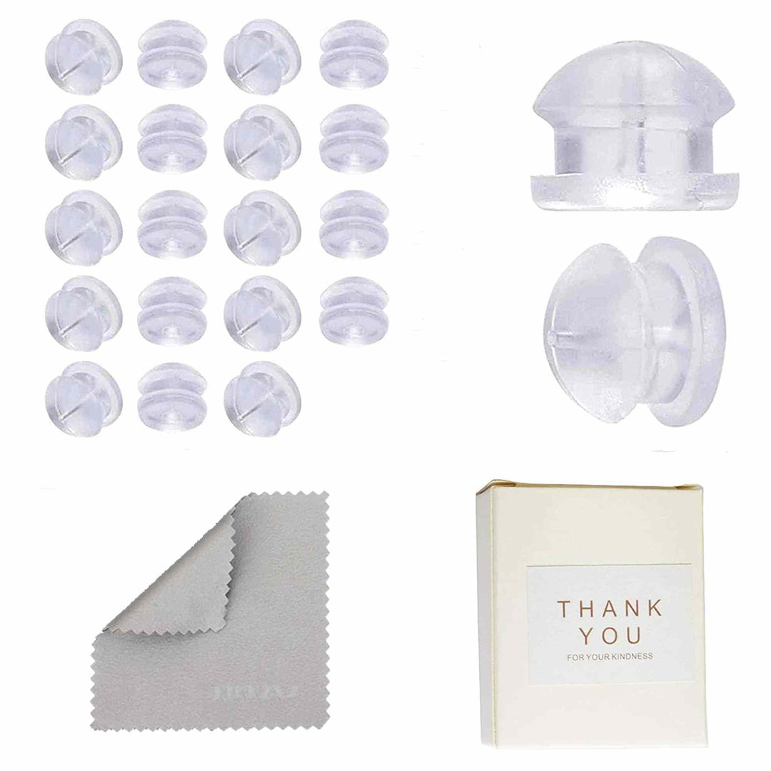 Premium Upgrade Soft Silicone Earring Backs, Hamburger Shaped Earring Safety Backs Clear Bullet Eearring Backs, Earring Backs Stopper with Jewelry Cleaning Cloth