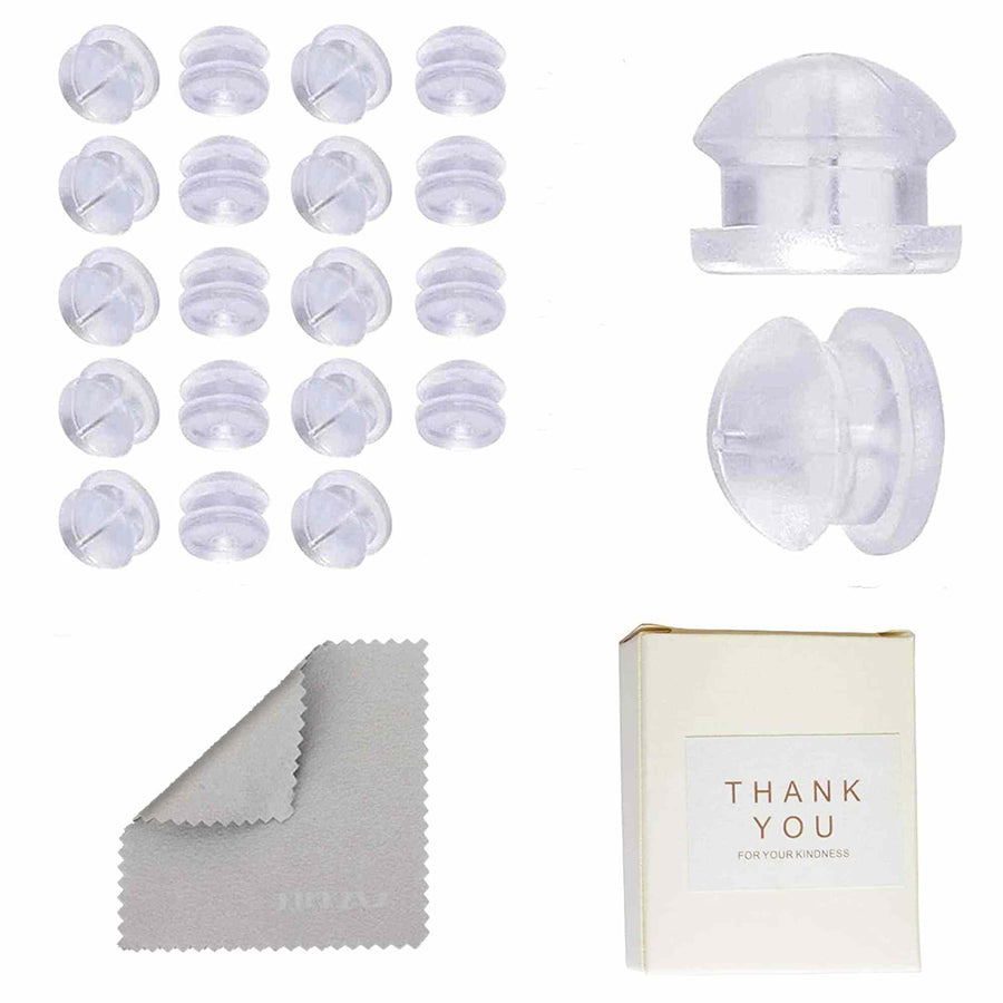 Premium Upgrade Soft Silicone Earring Backs, Hamburger Shaped Earring Safety Backs Clear Bullet Eearring Backs, Earring Backs Stopper with Jewelry Cleaning Cloth