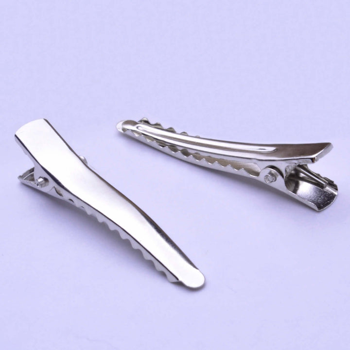 100 Pieces Metal Alligator Hair Clips Pins with Teeth,Length 4.5cm,Blank Silver