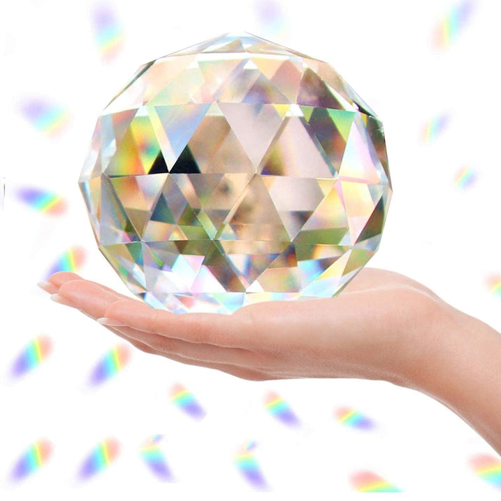 Clear Glass Crystal Ball Prism Suncatcher Rainbow Maker, Sphere Faceted Gazing Ball for Window, Feng Shui, Home Office Garden Decoration (120mm/4.72inch)