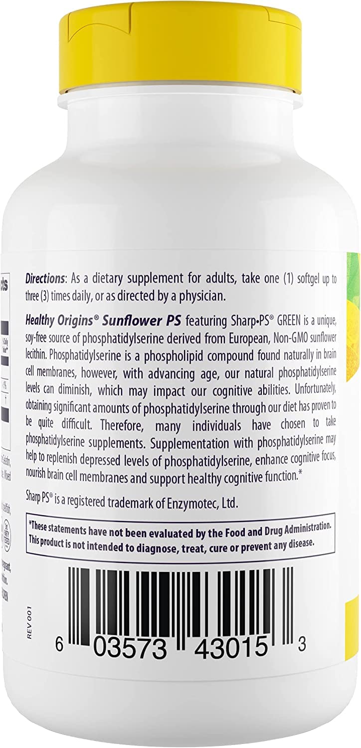 Sunflower PS (Phosphatidylserine) Soy-Free, Non-GMO 100 mg, 60 Softgels
