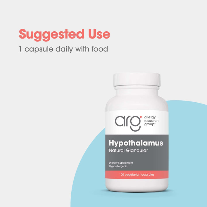 Hypothalamus Supplement - Endocrine Support, Natural Glandular, 500mg Adrenal Support, Adrenal Pituitary, Adrenal Gland Function, Bovine, Lyophilized, Vegicaps - 100 Count