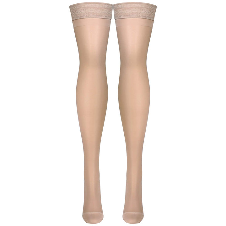 Truform Women's 15-20 mmHg Sheer Thigh High Compression Stockings, Nude, Large