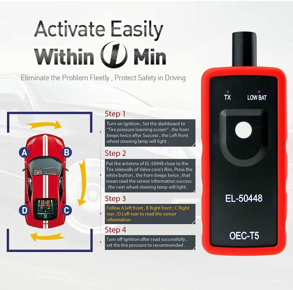 TPMS Relearn Tool for GM Automotive OEC-T5 EL 50448 for GM/Buick/Chevy/Cadillac Series Vehicles 2006-2022 Tire Pressure Monitor Sensor TPMS Reset Activation Tool 2022 Edition, Red