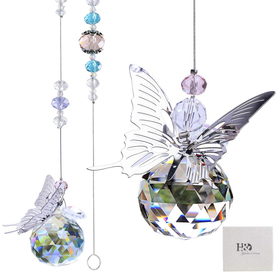 30mm Handmade Butterfly Crystal Ball Prism Rainbow Maker Hanging Suncatcher Home Decoration