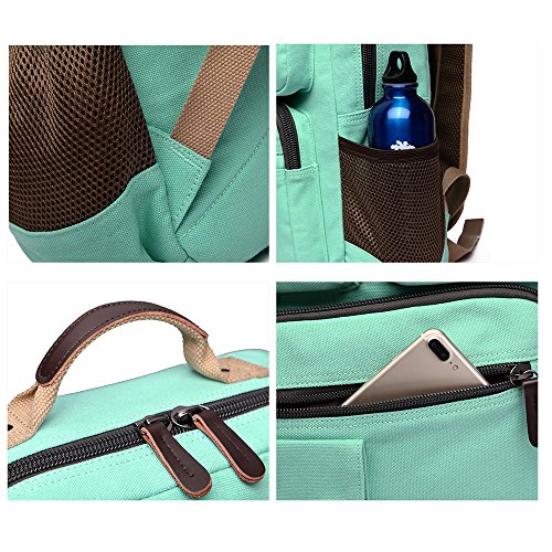 School Backpack Vintage Canvas Laptop Backpacks Men Women Rucksack Bookbags Travel (Mint Green)