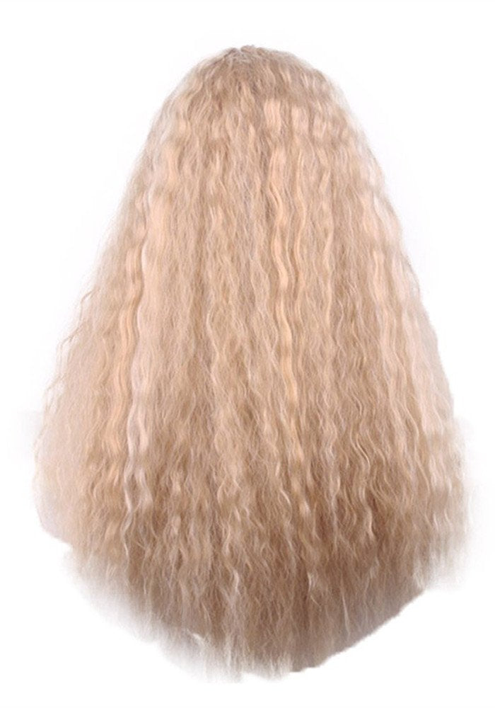 28 Women Long Curly Fluffy Blonde Full Wigs Highlights Synthetic Hair Party Wig (Golden+Blonde)