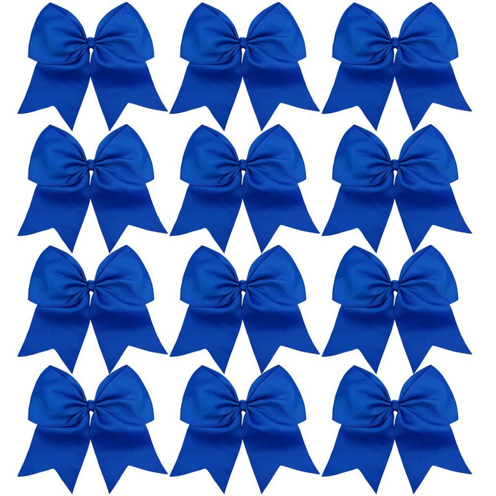 12PCS 8 Large Cheer Bow Blue Ponytail Holder Elastic Band Hair Ties Hair Bow Accessories for Cheerleading Teen Girls High School College Softball Competition Sports