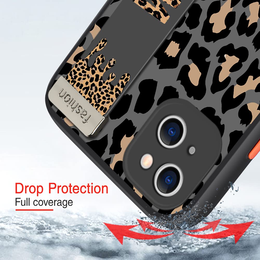 Compatible iPhone 13 Case with Strap Clear Case Leopard Print Pattern Design Full Body Shockproof Protection Soft TPU and Hard PC Back Anti-Scratch Cover for iPhone 13 6.1 Inch