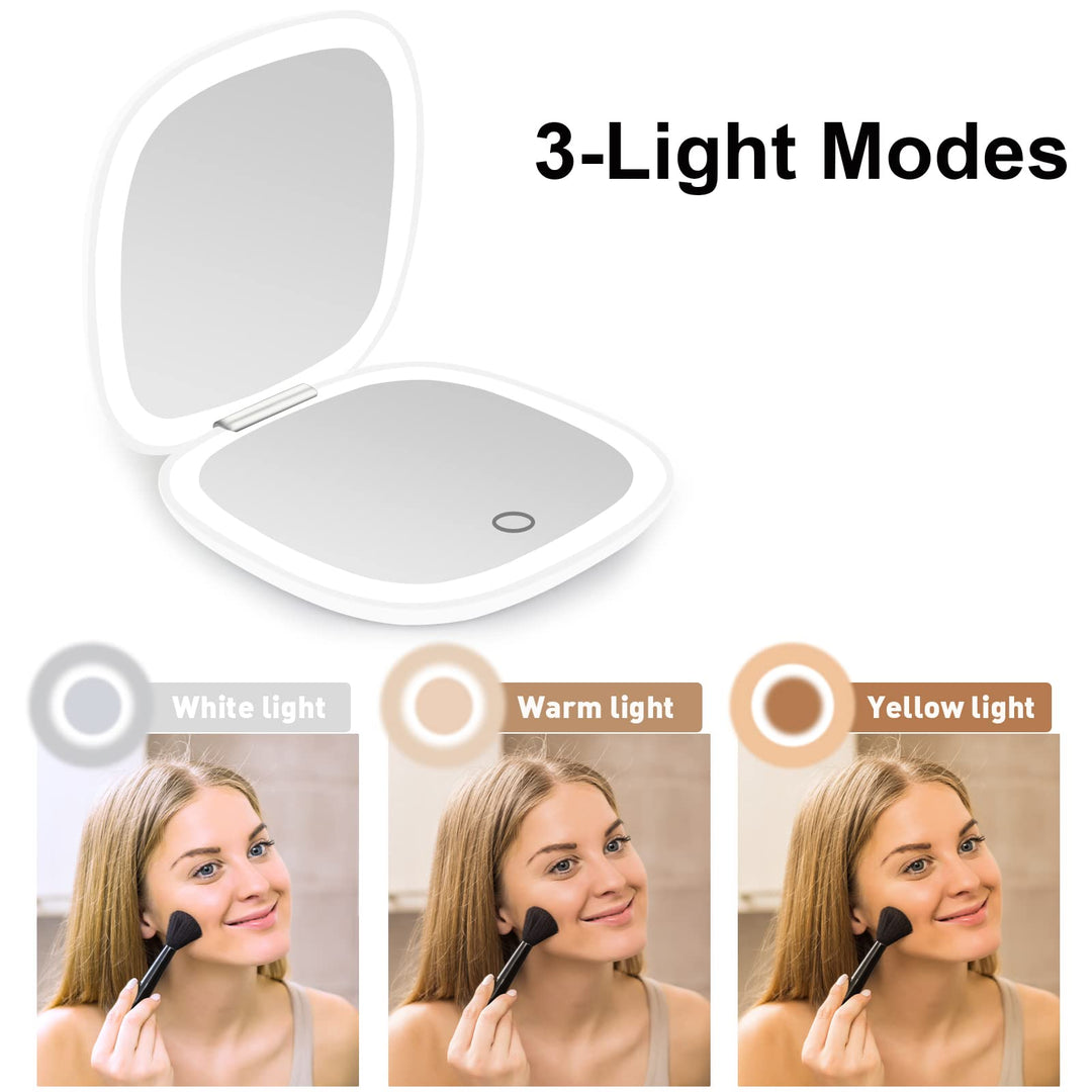 Compact Mirror, Lighted Travel Makeup Mirror with 1X/10X Magnifying Double Sided Dimmable Portable Pocket for Handbag and Pocket, USB Charging(White)