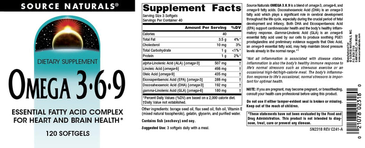 Omega 3-6-9, Essential Fatty Acid Complex for Heart and Brain Health* - 120 Softgels