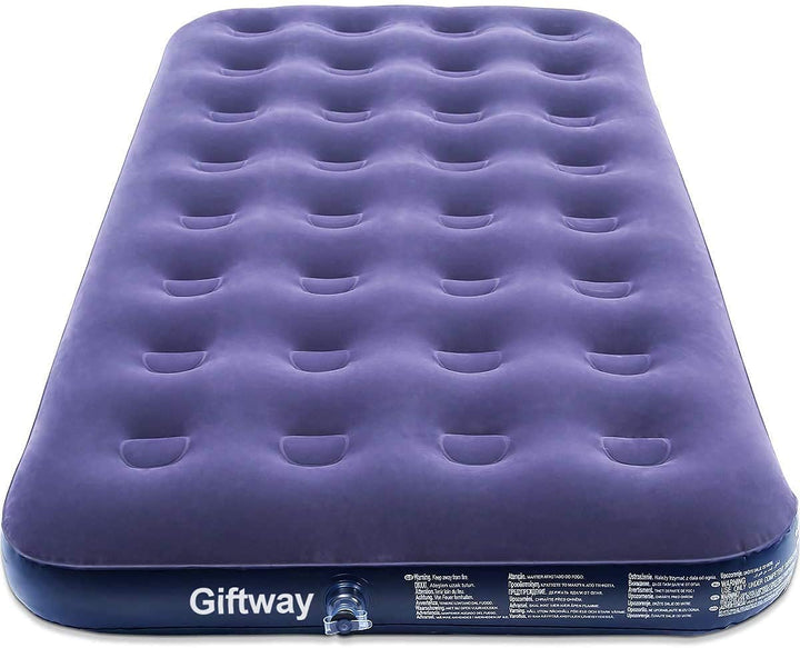 Twin Size Camping Air Mattress - 9 Raised Inflatable Mattress Portable Comfort Flocked Blow Up Airbed with Patch Kit - Portable Air Bed for Guests/Home/Camping/Travel/Housewarming Gifts