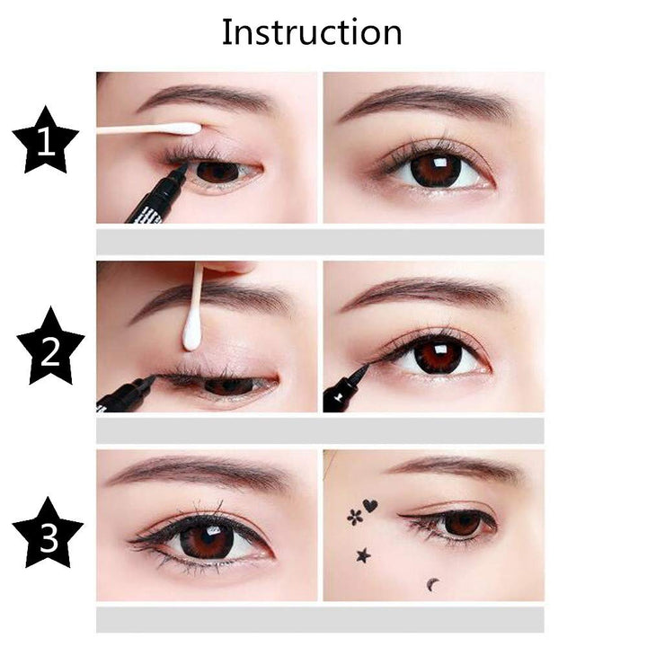 2 in 1 Double-headed Liquid Eyeliner Pen Stamp Super Slim Gel Felt Tip High Pigment Black Waterproof Smudgeproof Long Lasting Makeup Tool(Heart)