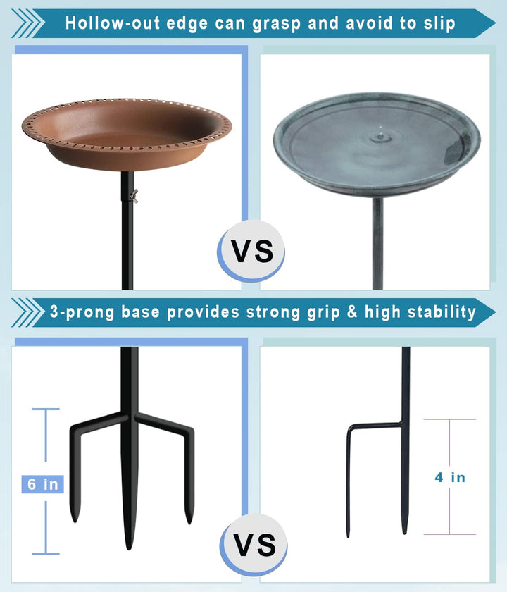 1-¼ Gallon Detachable Free Standing Garden Bird Bath Bird Feeder Bowl with Metal Stake for Outdoor, Bird Friendly Color - Deep Brown, 29 Inch
