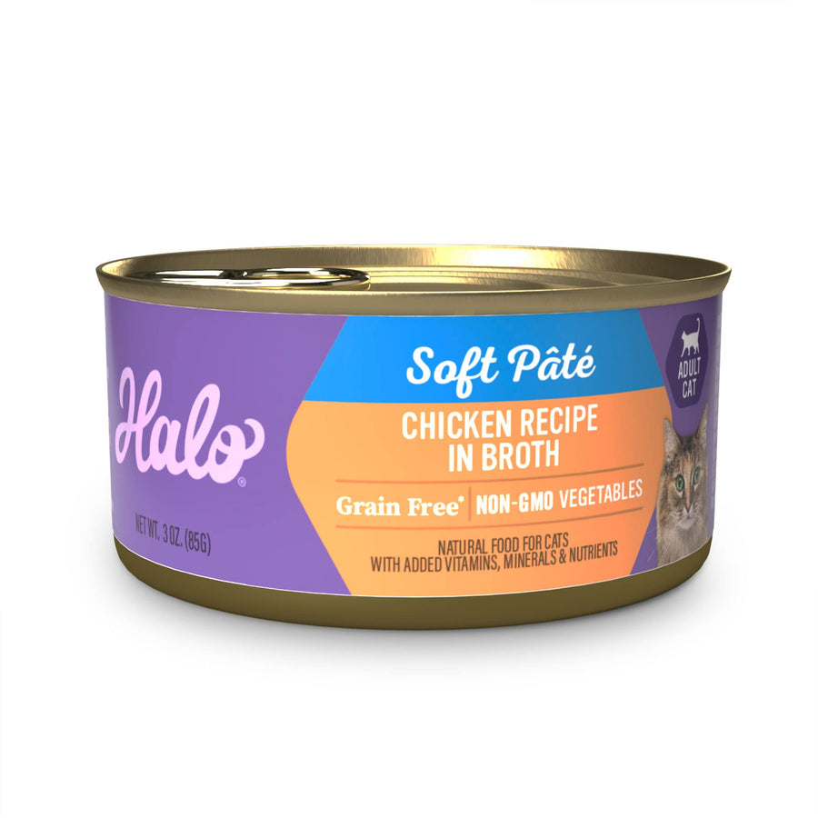 Adult Grain Free Wet Cat Food Soft Pate, Chicken Recipe in Broth, Healthy Cat Food with Real, Whole Chicken, 3 oz Can (Pack of 12) (Packaging May Vary)