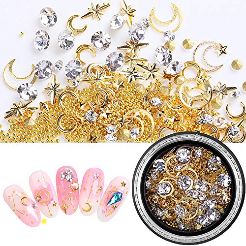 6 Boxes 3d Nail Rhinestones And Studs Gold Nail Rivets Set Nail Crystals Clear Nail Jewelry Decorations Manicure Kit With 1Pc Tweezers And Picker Pencil