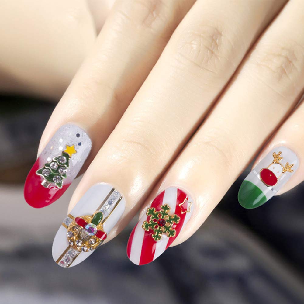 30Pcs 3D Metal Nail Art Alloy Studs And Rhinestone Set 3D Christmas Hat Nail Charm Holiday Pack Nail Rivets Kit Manicure Jewelry Decoration