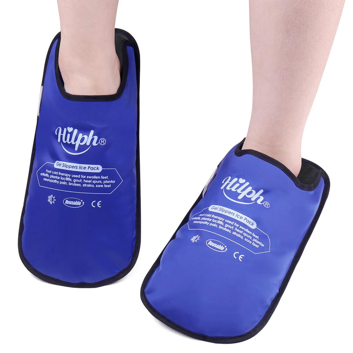 Foot Ice Pack Slippers for Plantar Fasciitis 2 Packs, Reusable Hot Cold Packs Gel Ice Slipper for Foot and Broken Toes, Gout, Foot Surgery, Neuropathy, Diabetic, Swollen (Dark Blue)