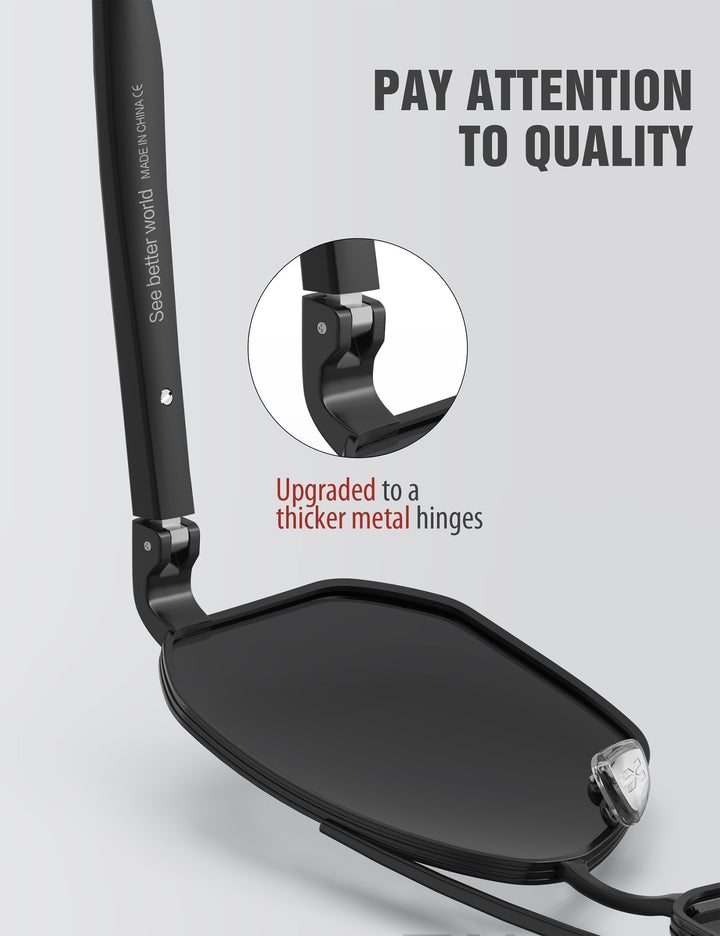 Aviator Sunglasses for Men Driving Square Polarized Polygon Lens - UV 400 Protection with Accessories(Dark Silver Grey Lens)