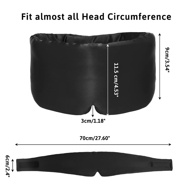 Silk Sleep Mask for Women Men, Mulberry Silk Eye Sleeping Mask & Blindfold with Adjustable Velcro Strap, Blackout Eye Cover for Sleep Travel Yoga Nap, Large Size, Black