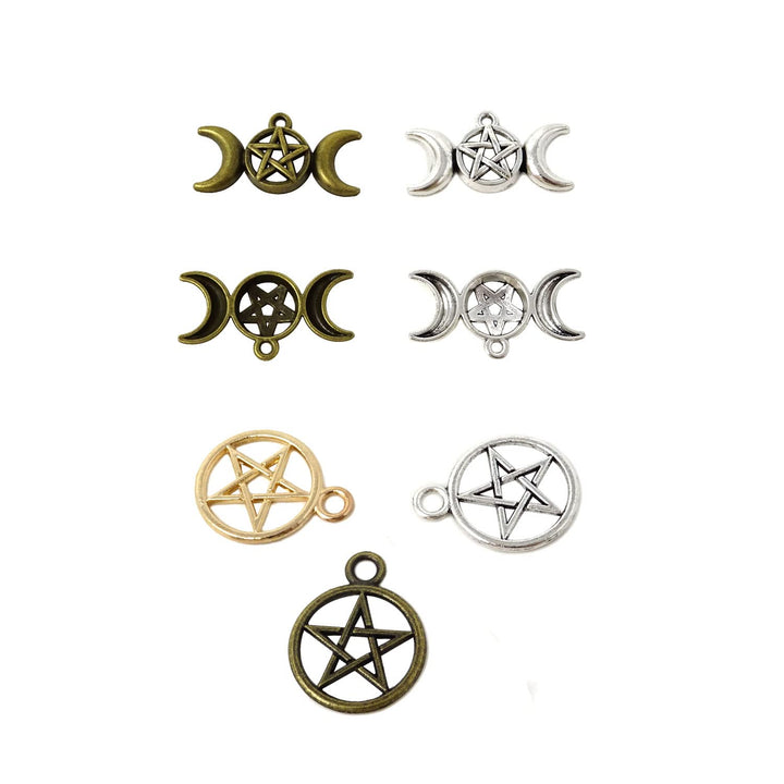 50PCS Alloy Pentagram Crescent Moon Charms Pentacle Star Charms Pendant Lucky Witch Pendants for Earring Necklace Bracelet Jewelry Making and Crafting (2 Style)