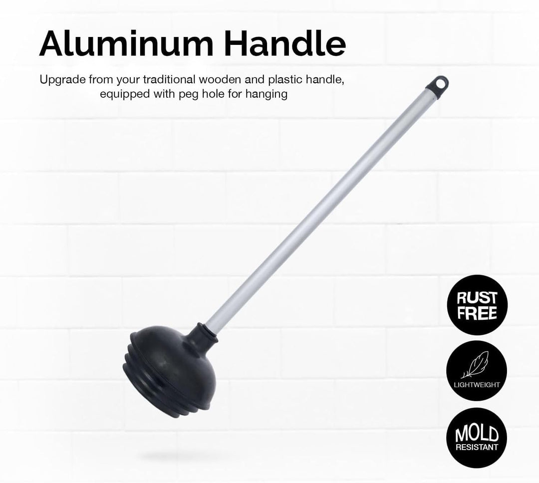 60166A Toilet Plunger with Patented All-Angle Design, Heavy-Duty Toilet Bowl Plunger with Aluminum Handle, Bathroom Necessity , Black, 1-Pack