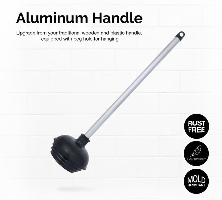 60166A Toilet Plunger with Patented All-Angle Design, Heavy-Duty Toilet Bowl Plunger with Aluminum Handle, Bathroom Necessity , Black, 1-Pack