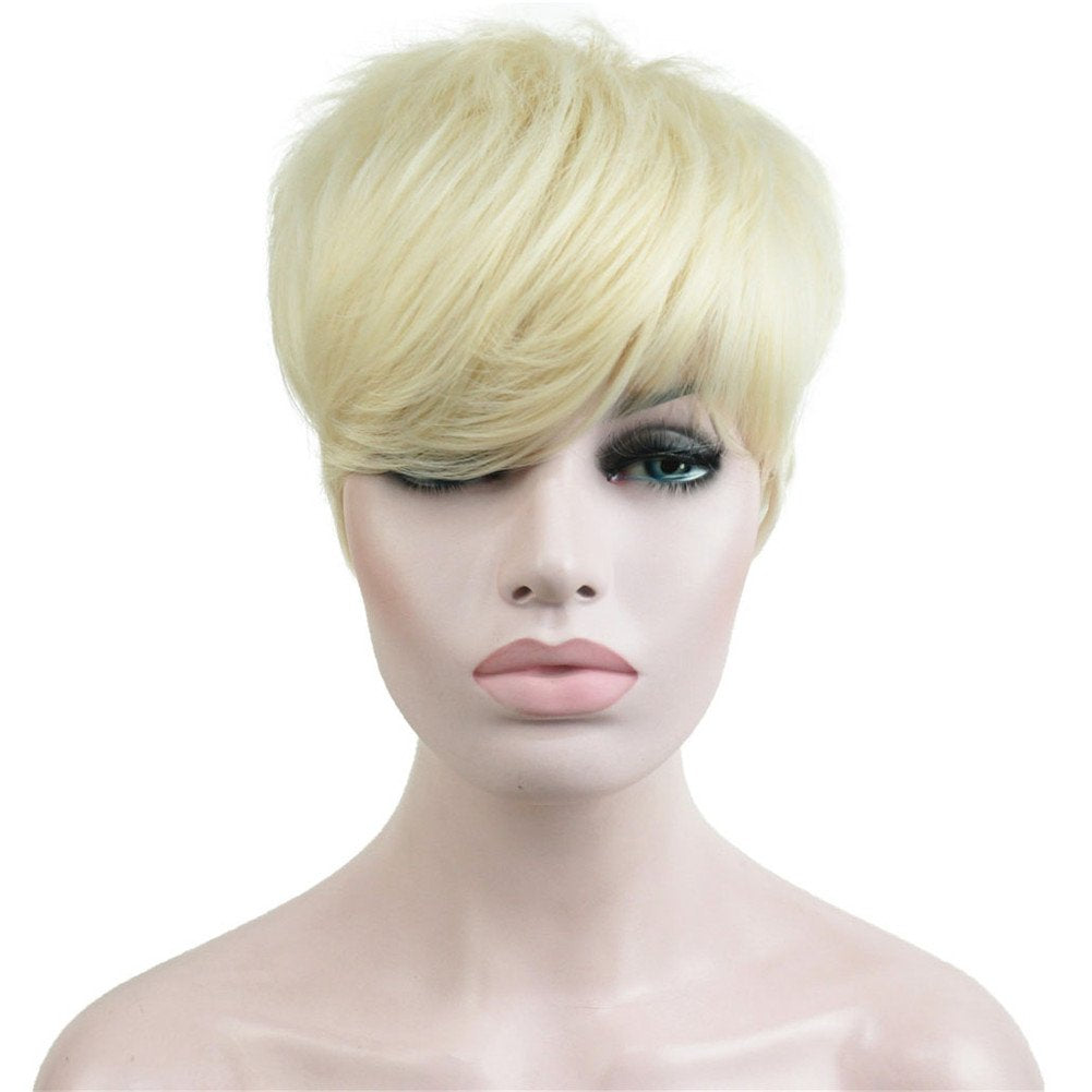 #613: Synthetic Short 6 Inches Blonde Straight Wig Heat Resistant Full Capless Hair Party Wig