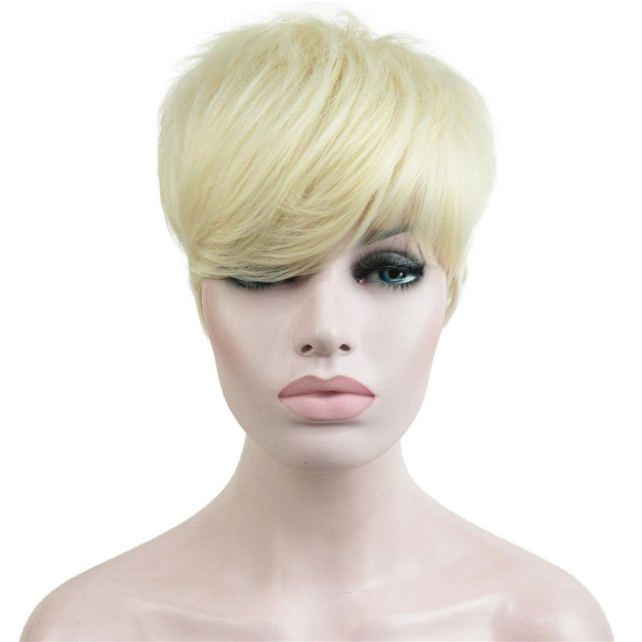 #613: Synthetic Short 6 Inches Blonde Straight Wig Heat Resistant Full Capless Hair Party Wig