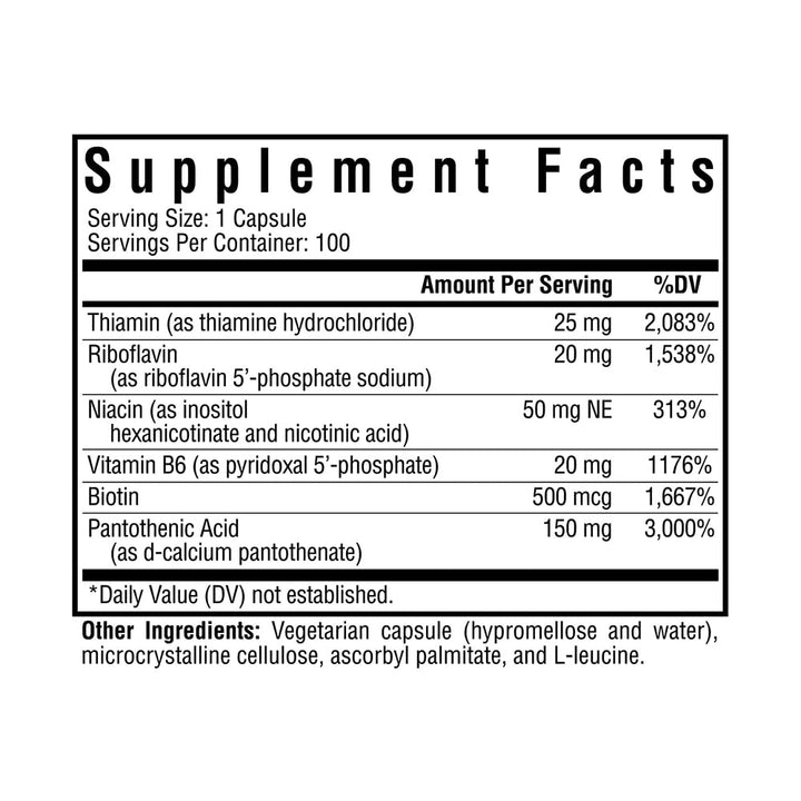 B-Minus, Vitamin B Complex to Support Methylation, MTHFR Support, Methyl-Free, Niacin, Biotin Supplement for Women, Vegetarian Capsules (100 Capsules)*