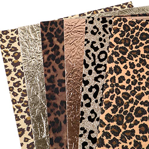 David angie Leopard Printed Faux Leather Sheet Metallic Burst Crack Synthetic Leather Fabric Assorted 6 PCS 7.7 x 12.9 (20 cm x 33 cm) for Hair Accessories DIY Crafts Making (Leopard Pattern B)