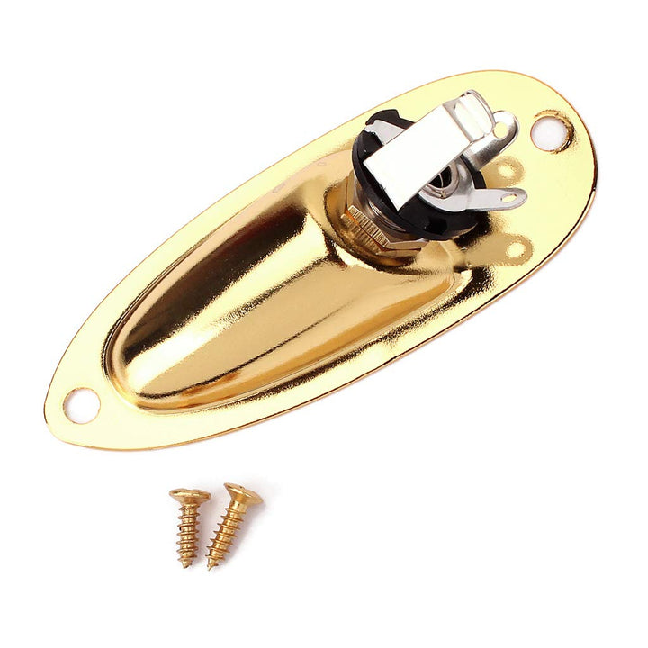 Guitar Boat Shape Input Output Jack Plate Socket,with Screws for Fender Strat Guitar Gold