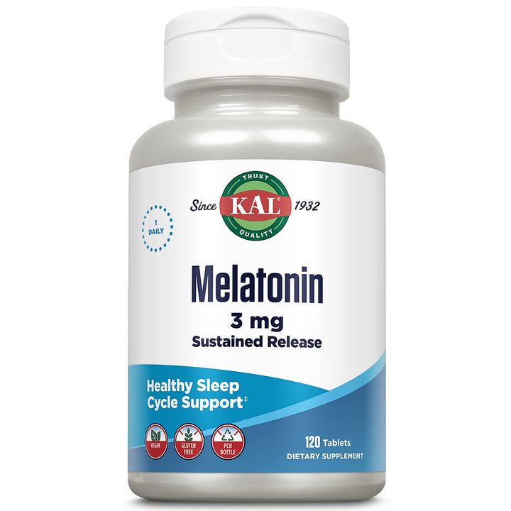 Melatonin 3mg Sustained Release Sleep Aid, Melatonin Supplement Supports Healthy Relaxation, a Calm Feeling and a Proper Sleep Cycle, w/Added Vitamin B6, Vegan, Gluten Free, 120 Serv, 120 Tablets