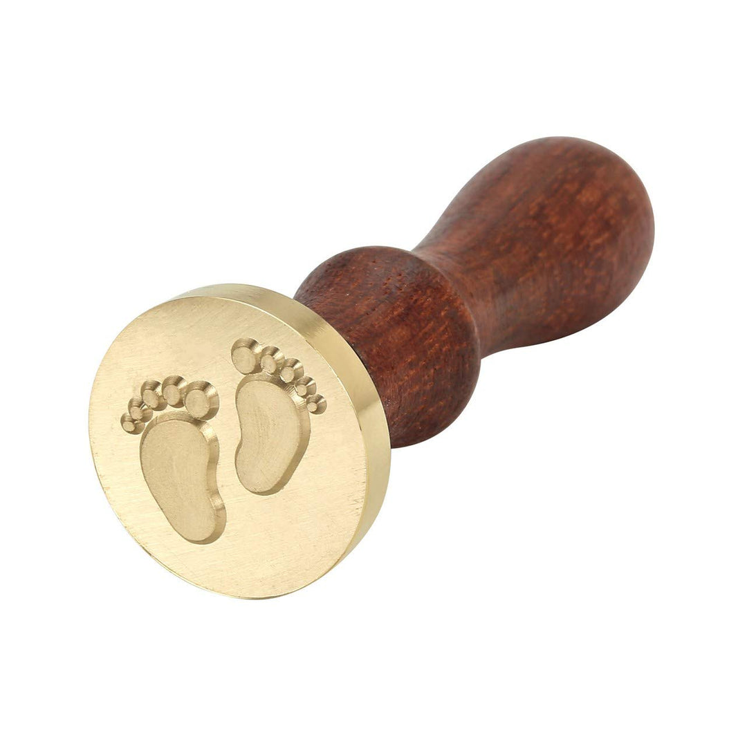 Baby Series Wax Seal Stamp, Baby Footprints Brass Head Wooden Handle Sealing Stamp for Baby Shower Party Invitation