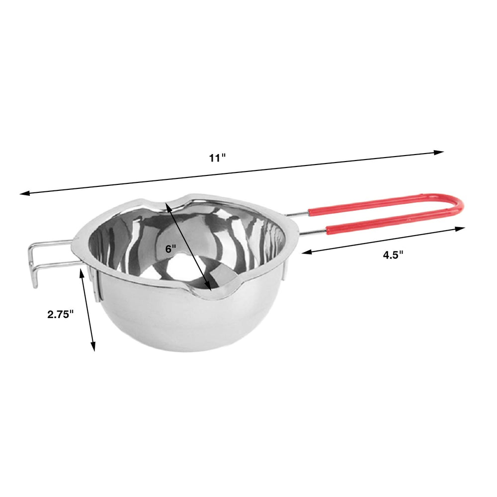 2 Pack Stainless Steel Double Boiler Pot Set, 600ML Capacity Melting Pot with Heat-resistant Handle Bonus 1 Plastic Scraper for Melting Chocolate, Butter, Cheese, Caramel and Candy