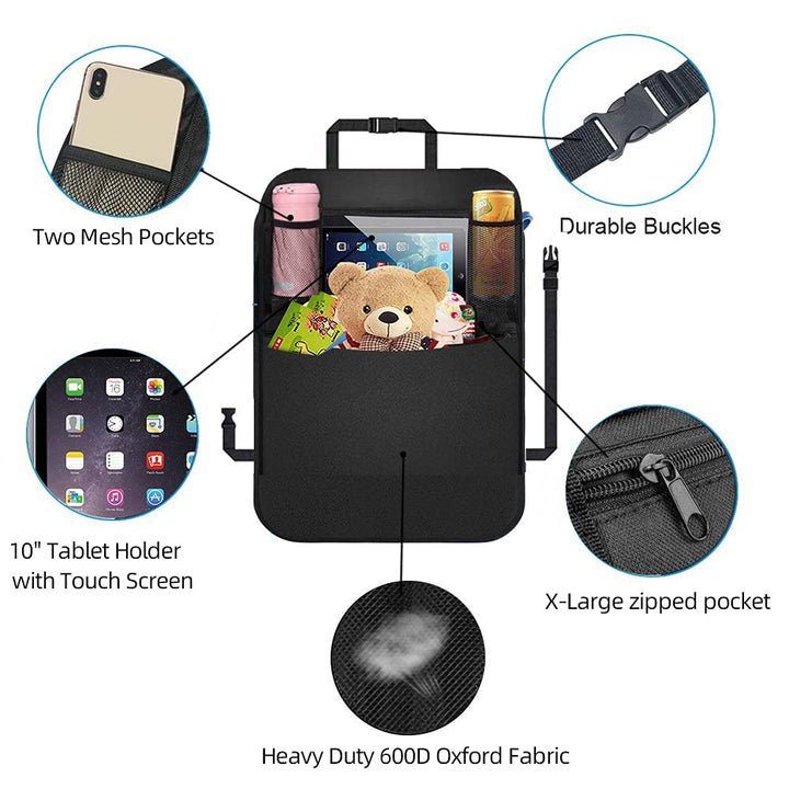 Premium Backseat Organizer for Kids 1 Pack, Heavy Duty Waterproof and Stain Resistant Kick Mats Back Seat Protector, Durable Backseat Car Organizer with Tablet Holder+Storage Pockets
