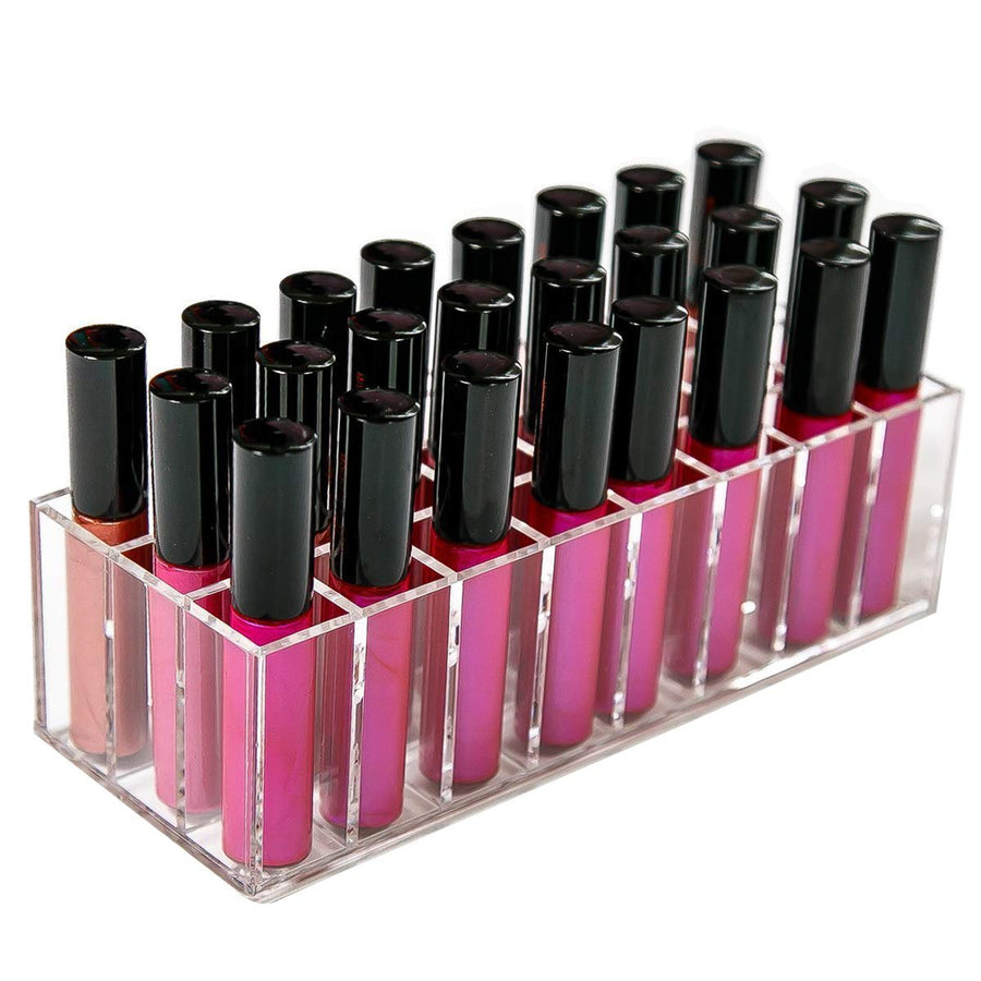 Acrylic Lip Gloss Holder Organizer, Lipstick Holder, 24 Slots Makeup Lip Gloss Lipstick Brushes Storage Display Case