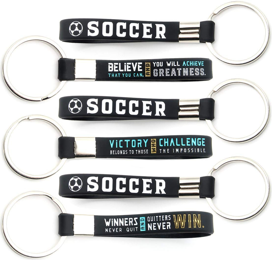 (12-pack) Soccer Keychains with Motivational Quotes - Wholesale Pack of Key Chains in Bulk for Giveaway Gifts for Team, Soccer Theme Party Favors and Supplies for Boys Girls Men Women