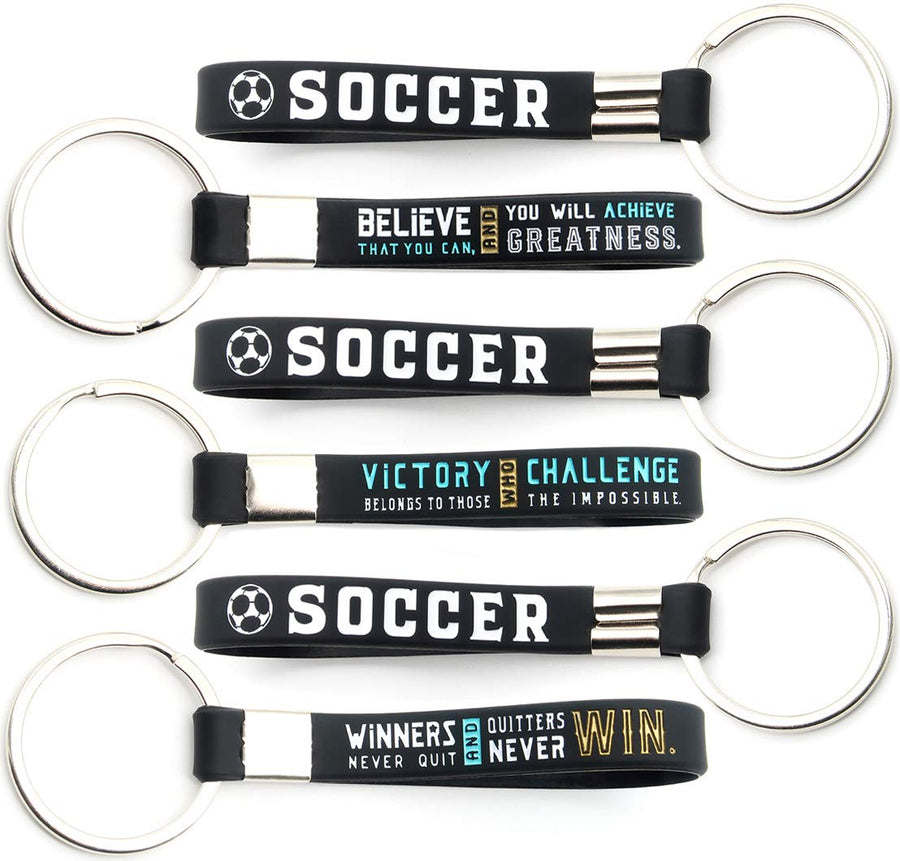 (12-pack) Soccer Keychains with Motivational Quotes - Wholesale Pack of Key Chains in Bulk for Giveaway Gifts for Team, Soccer Theme Party Favors and Supplies for Boys Girls Men Women