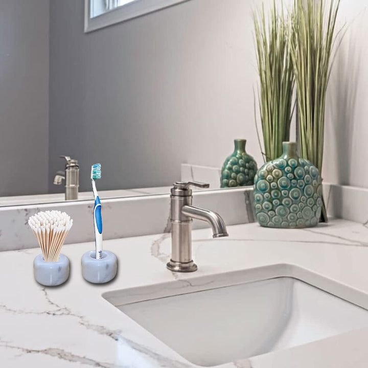 White Marble Toothbrush Stand/Holder - Real Marble Toothbrush Stand - Minimalist Modern Single Tooth Brush Holder. Pack of 2