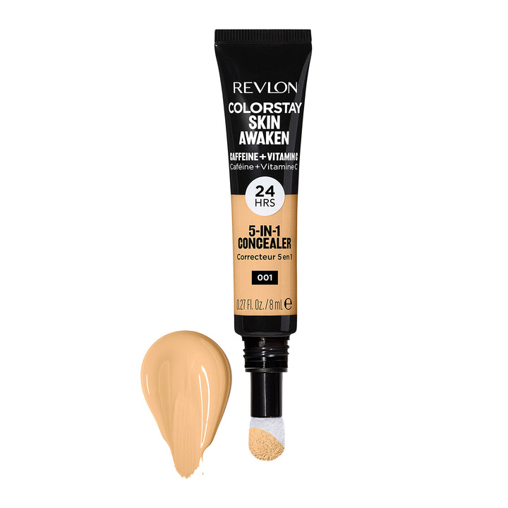 Revlon ColorStay Skin Awaken 5-in-1 Concealer, Lightweight, Creamy Longlasting Face Makeup with Caffeine & Vitamin C, For Imperfections, Dark Circles & Redness, 001 Universal Neutralizer, 0.27 fl oz