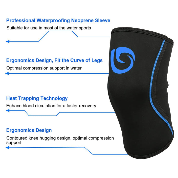 Knee Compression Brace Support for Swimming, Aquatic, Sailing, Scuba Diving, Surfing, Paddle Boarding, Kayaking, Water Sports or Injury Recovery - Water Resistant Sleeve, Fit Women & Men (M)