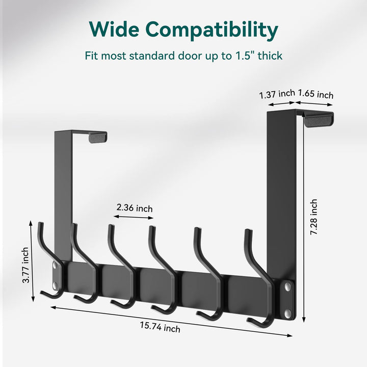 Over The Door Hook Folding without Assembly, Towel Organizer Rack for Bathroom, Heavy-Duty Door Rack with Hanger for Hanging Coat, Colthes, Shower Towel, Purse, Key, Jacket, Metal - Black
