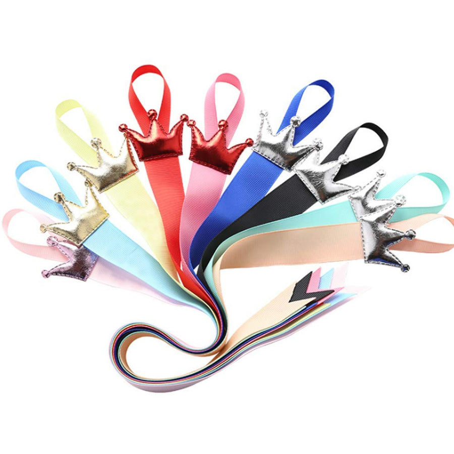 8Pcs Multicolor Crown 18 Long Ribbon Hair Bow Holder Hair Clips Storage Organizer Hanger for Baby Girls Kid Teen