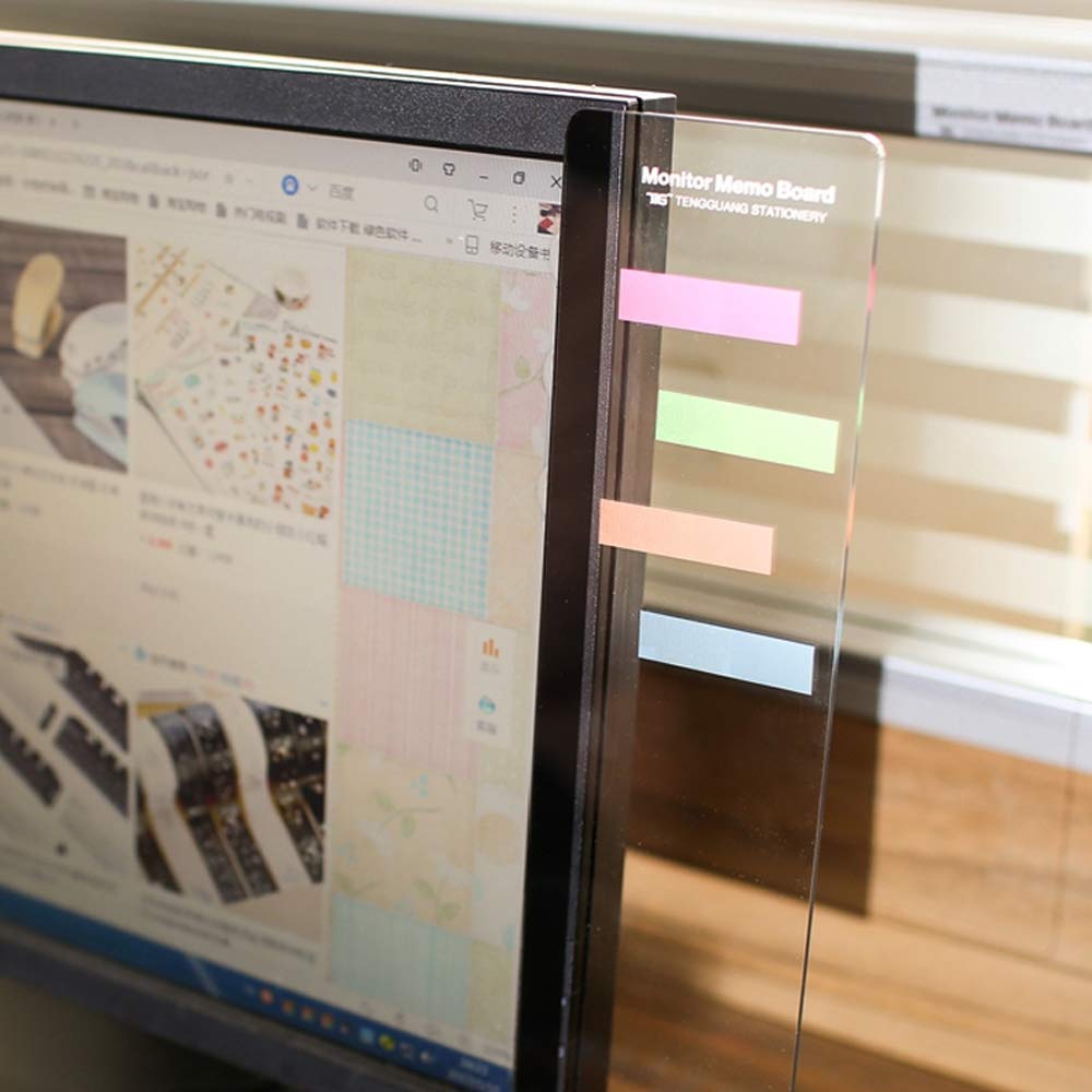 Monitor Memo Board Computer, Monitor Sticky Note Holder, Acrylic Transparent Message Board for Office 1 Set(Left & Right)