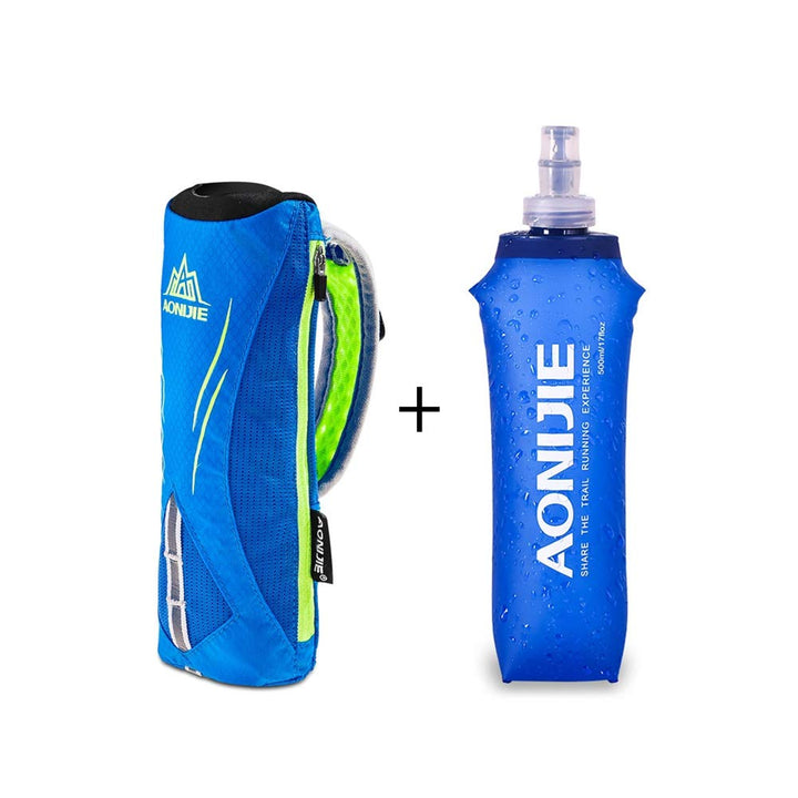 Quick Grip Handheld Soft Water Bottle for Running, Hand Strap Hydration Pack with 500ml Handheld Soft Flask Water Bottle (Blue)