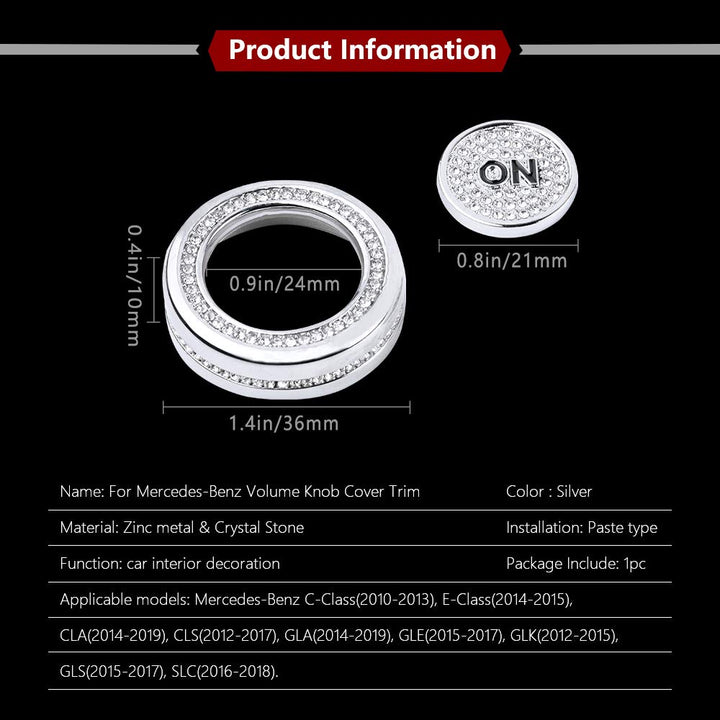 Bling Volume Knob Cover for Mercedes Benz Accessories Bling Interior Multimedia Sound Volume Knob Covers Compatible for Mercedes-Benz C-Class E-Class CLA CLS GLA GLE GLK GLS SLC 2 Pack