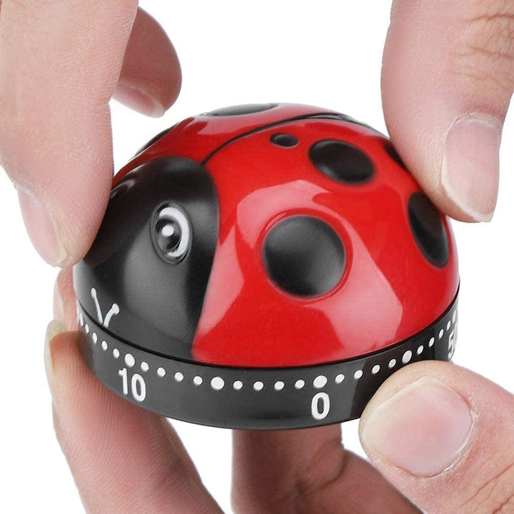 Ladybug Cooking Timer, Mechanical Clockwork 60-Minute Timer, Kitchen Alarm Clock, Baking Cooking Clock, No Battery Required, Red