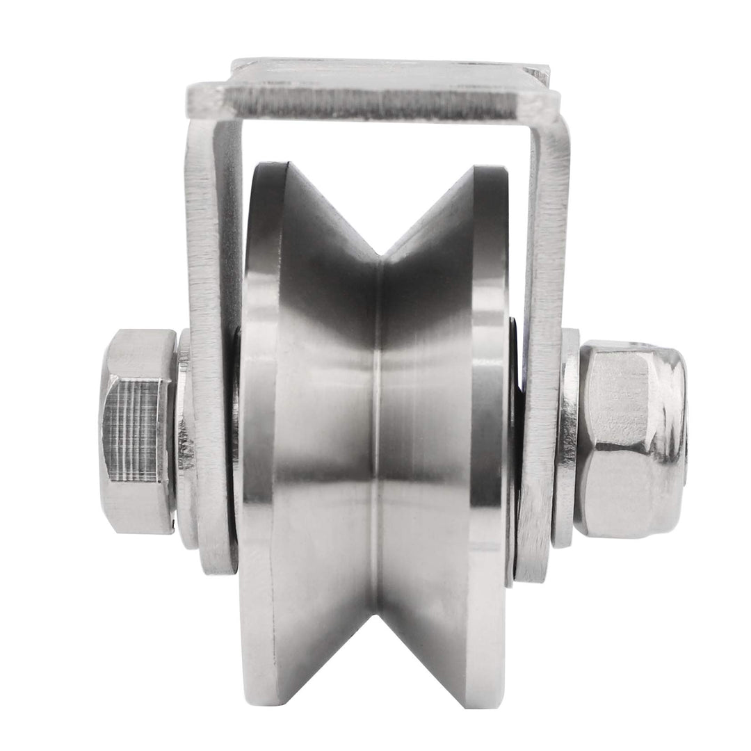 1 Piece Groove Wheel Pulley 304 Stainless Steel Pulley Block Super Silent Detachable Duplex Bearing for DIY Gym Equipment, Sliding Gate with Mounting Screws and Expansion Pipes V Type
